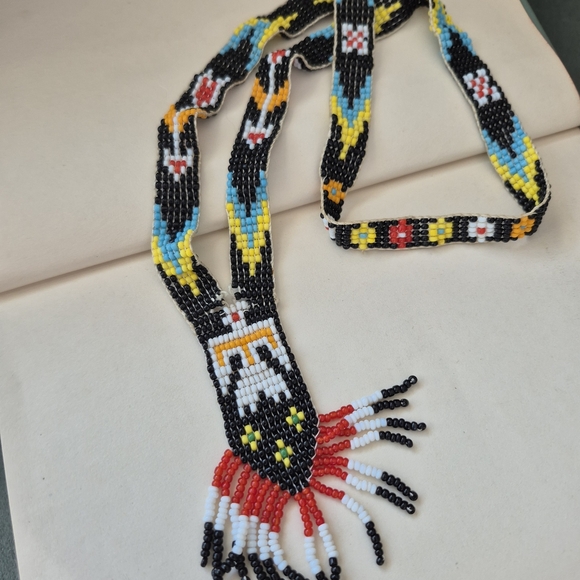 Native Beaded Necklace - Black, Red, Yellow, Blue - Picture 4 of 9